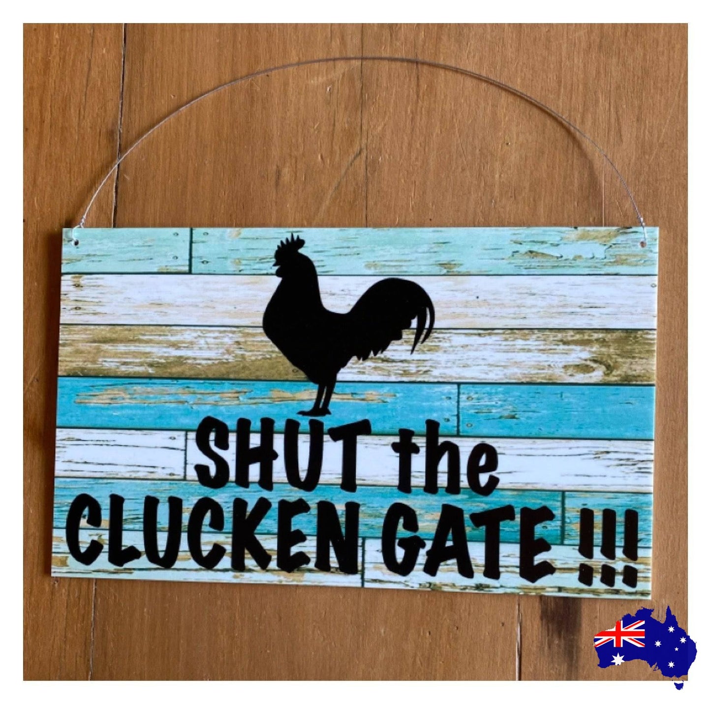 Rooster Chicken Custom Personalised Sign Rustic Blue - The Renmy Store Homewares & Gifts 