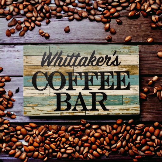Coffee Bar Blue Personalised Name Custom Wording Sign