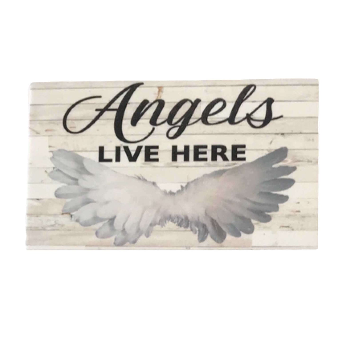 Angels Live Here Rustic White Sign - The Renmy Store Homewares & Gifts 