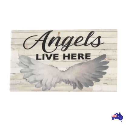 Angels Live Here Rustic White Sign - The Renmy Store Homewares & Gifts 