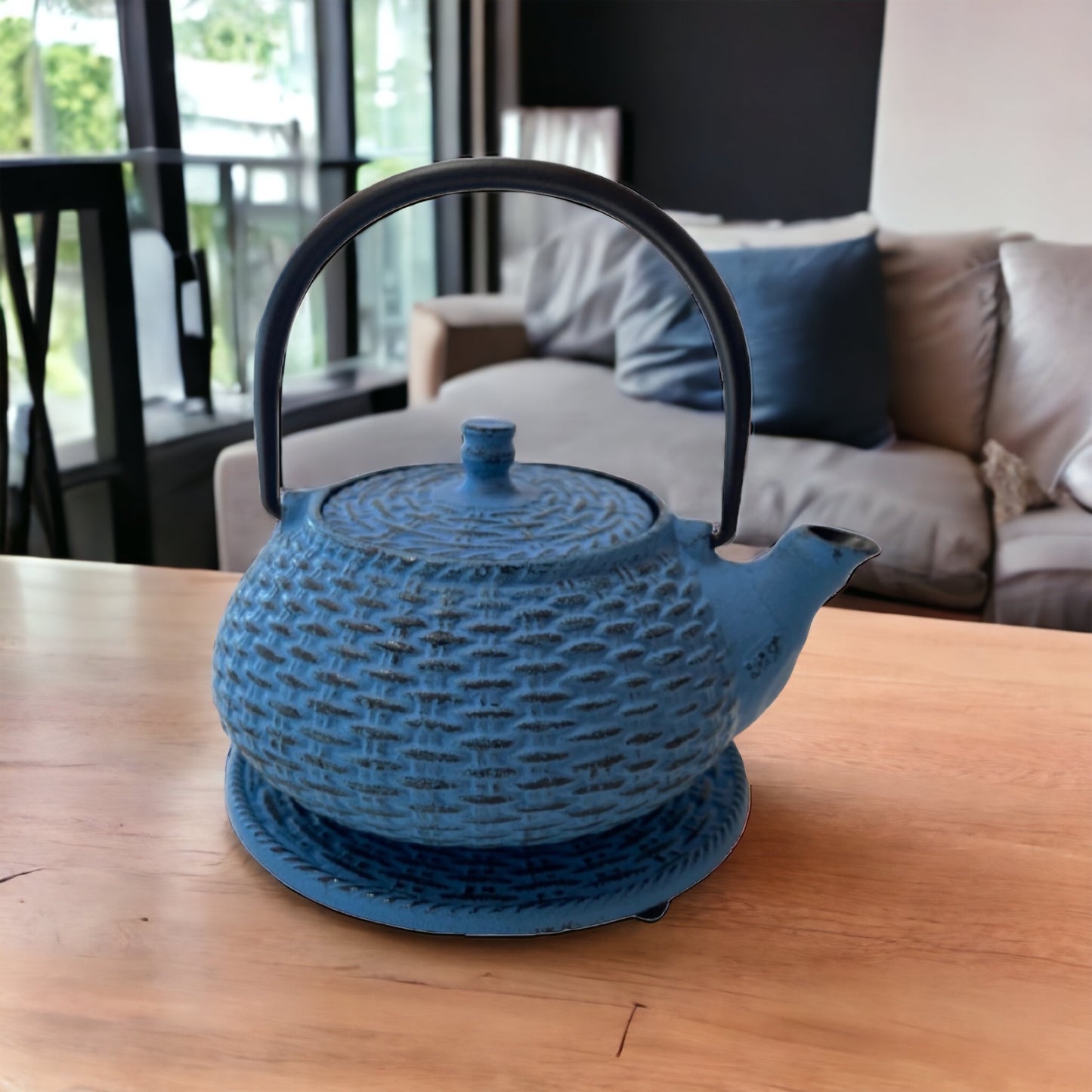 Teapot Cast Iron Blue Vintage
