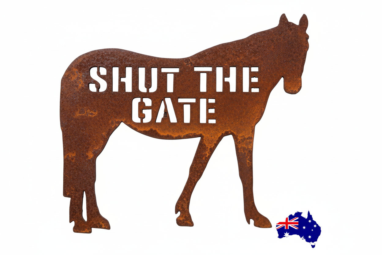 Custom Horse Gate Sign - Personalised Rusty Metal Steel Sign - Australian Made