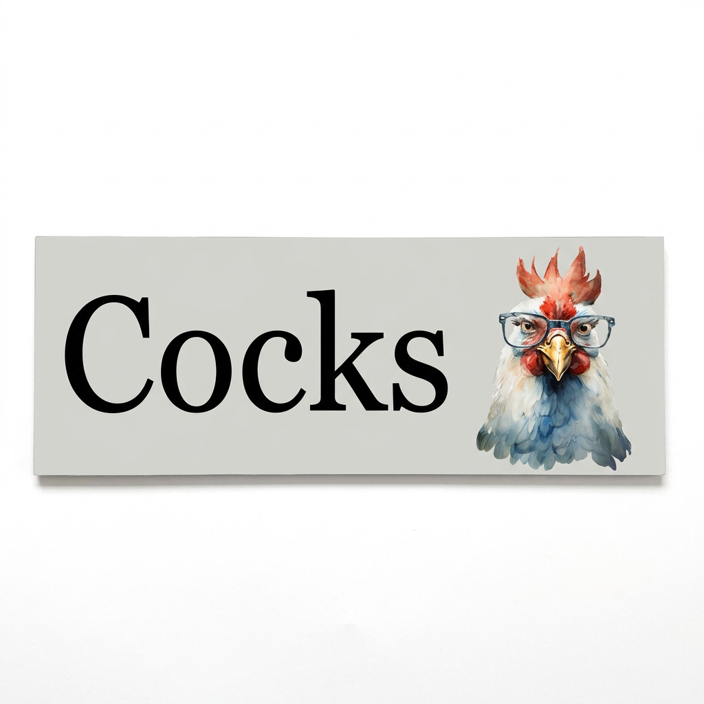 Individual Cocks sign with rooster artwork