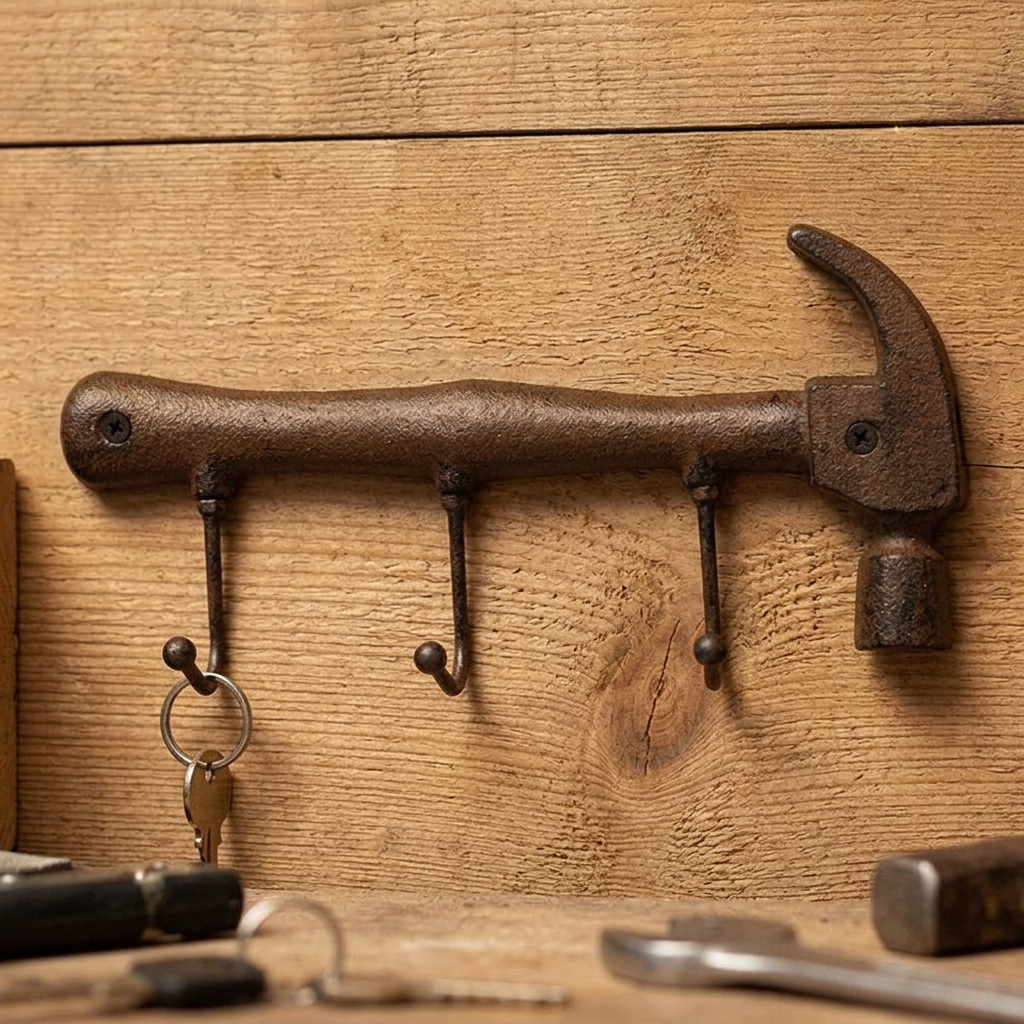Individual hammer wall hook rack in a workshop