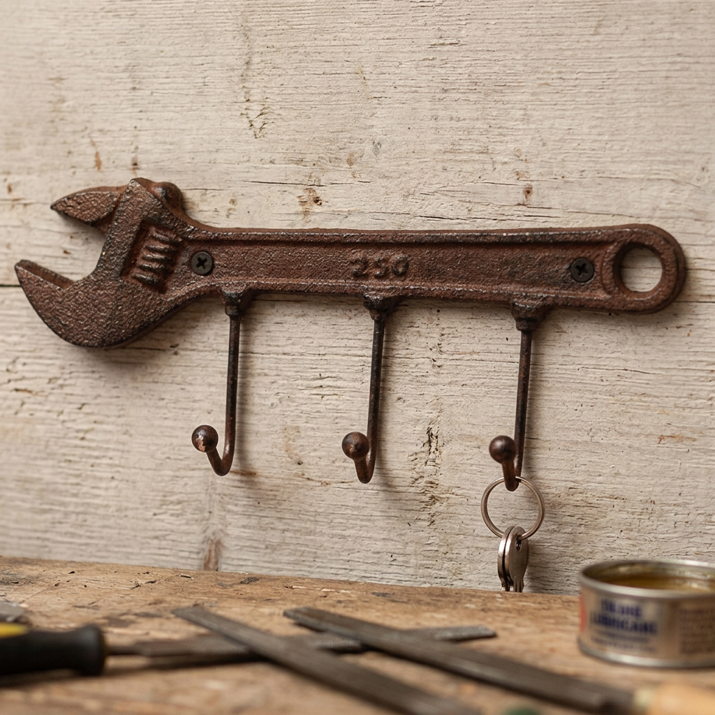 Individual spanner wall hook rack in a workshop
