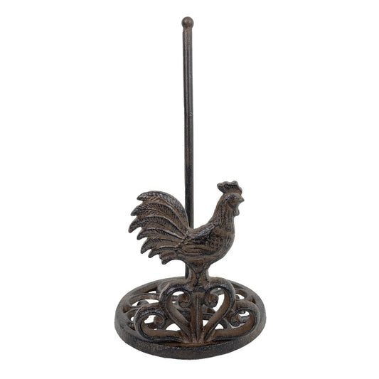 Cast Iron Rooster Paper Towel Holder | Farmhouse Country Kitchen Decor | Rustic Kitchen Gift