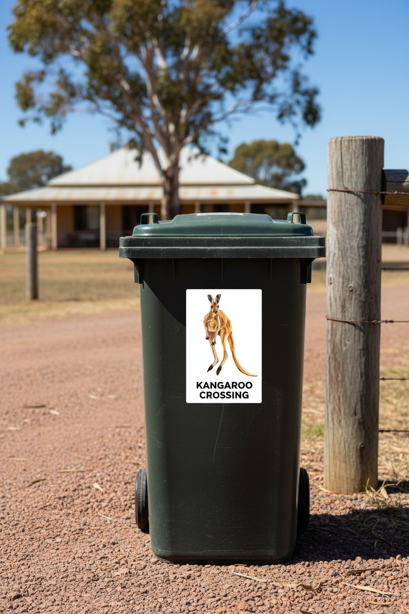 Kangaroo Crossing wheelie bin sticker