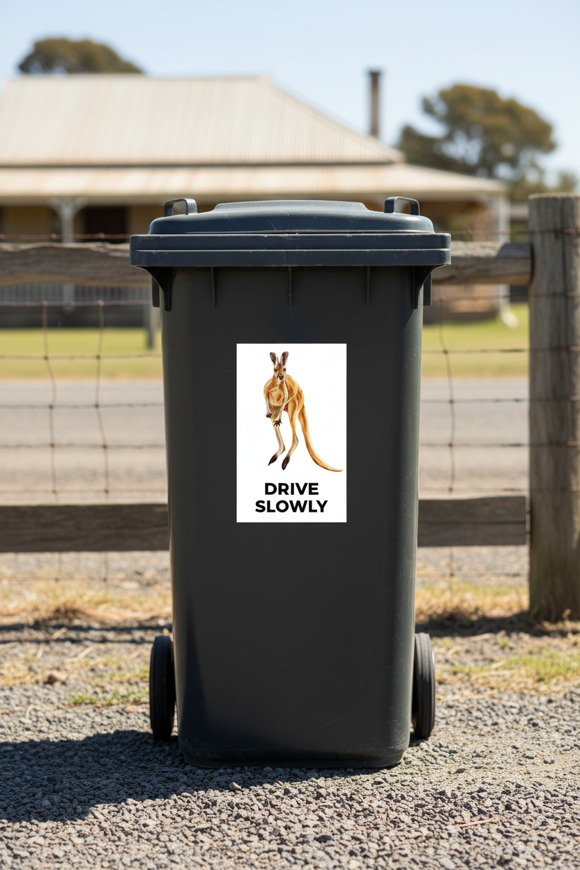 Kangaroo Drive Slowly wheelie bin sticker