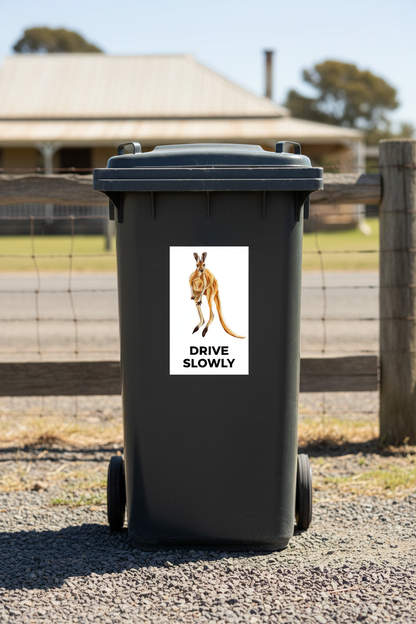 Kangaroo Drive Slowly wheelie bin sticker