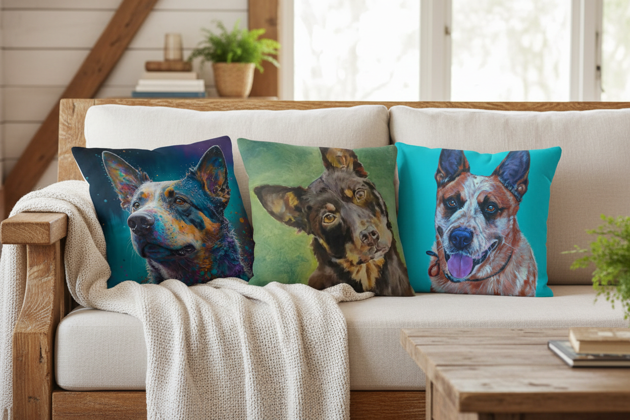 Australian Cattle Dog & Kelpie Red Heeler Cushion Cover | 45cm | Linen or Plush | Dog Lover Gift