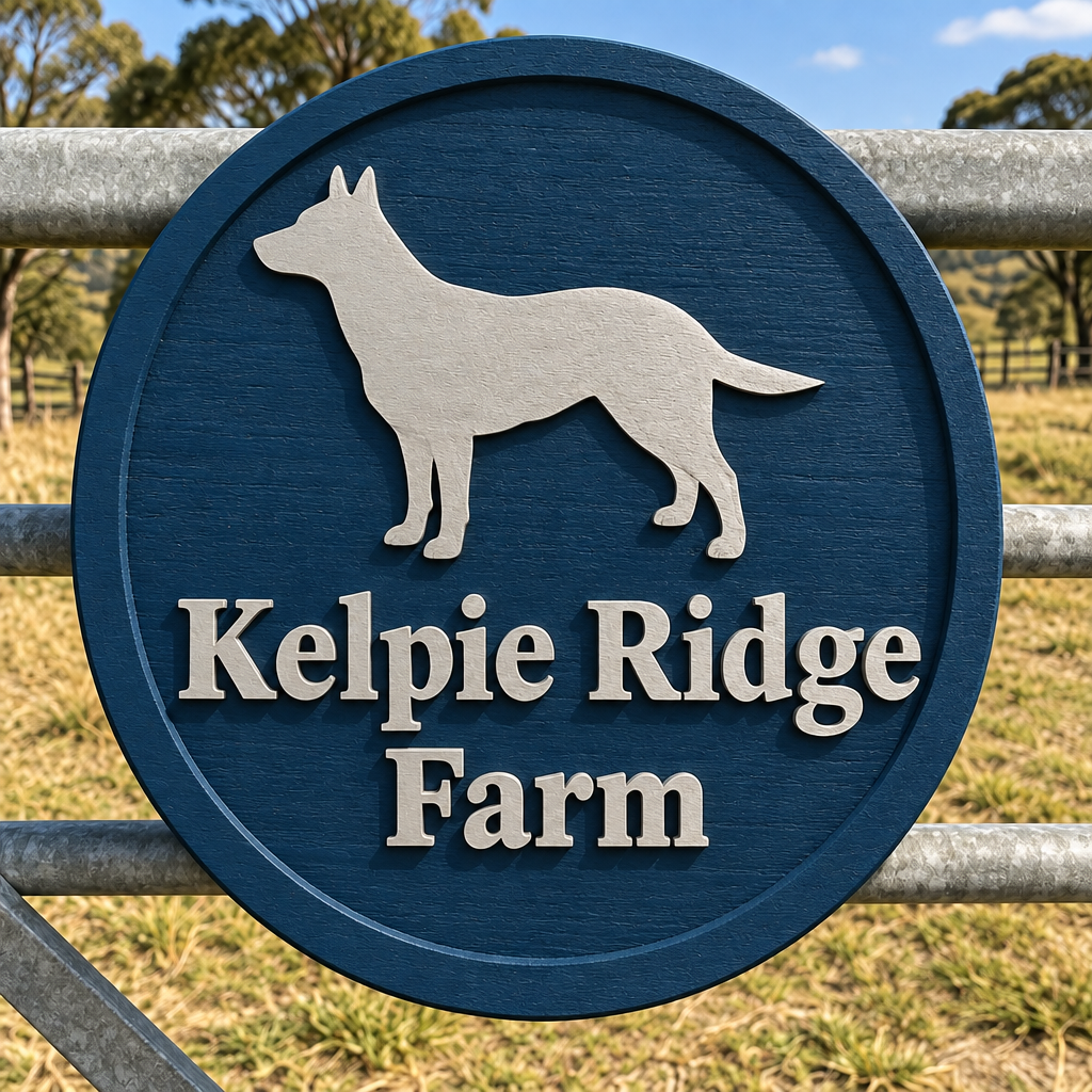 Kelpie sign with a raised circular border