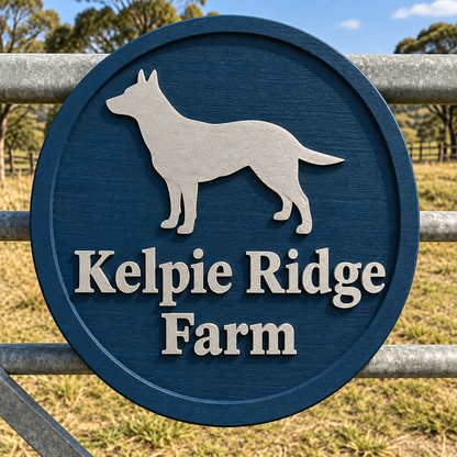 Kelpie sign with a raised circular border