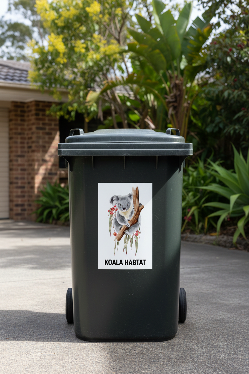 Koala Habitat wheelie bin sticker