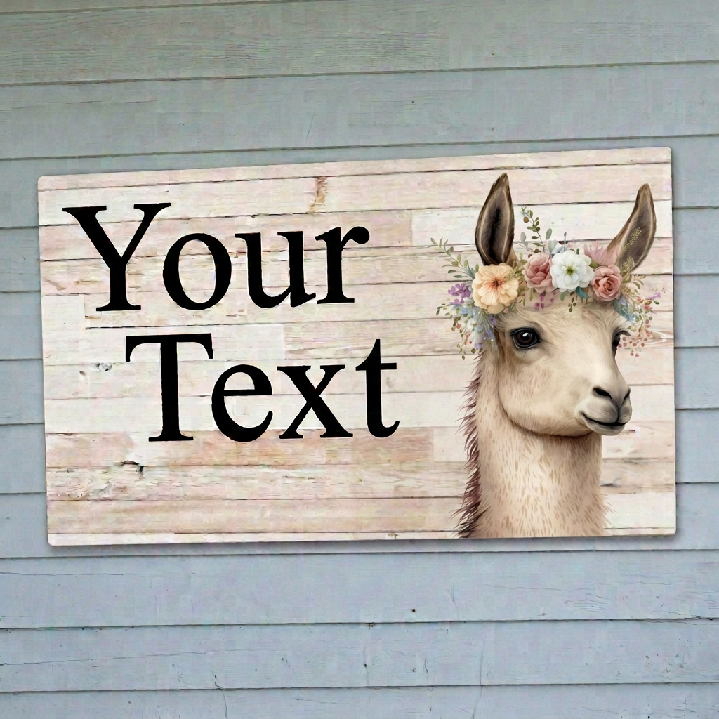 Llama sign revision with continuous timber-look print