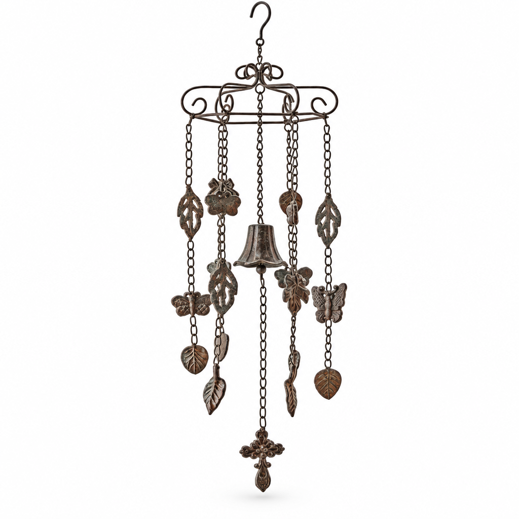 Main image concept for the 65cm leaf-and-butterfly cast-iron wind chime