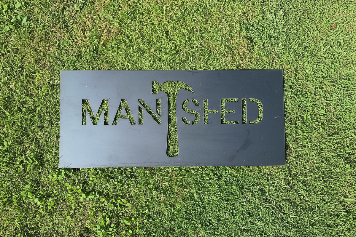 Man Shed sign with hammer