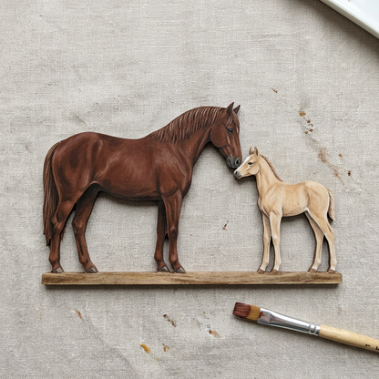 Mare and foal painted chestnut and cream