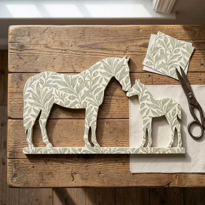 Mare and foal with botanical decoupage