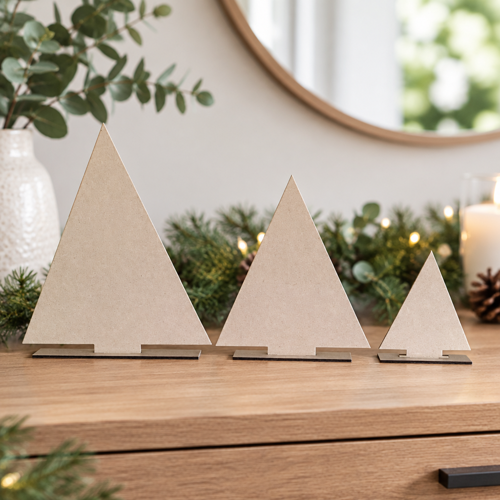 MDF Christmas tree set in a modern festive display