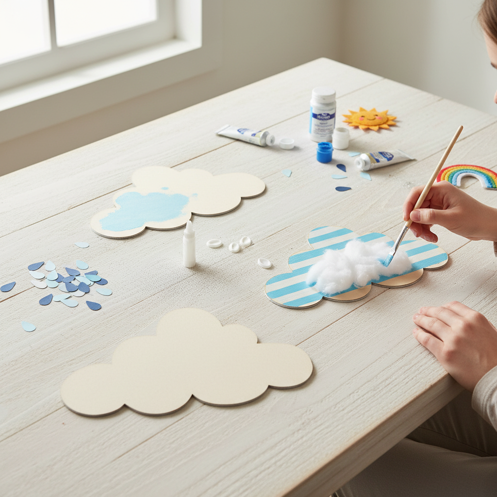 MDF cloud shapes for weather-themed craft