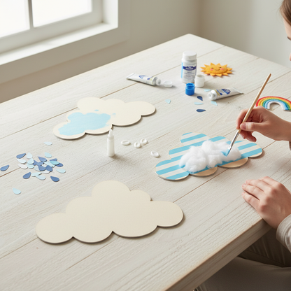 MDF cloud shapes for weather-themed craft