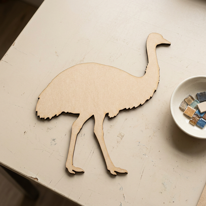 MDF emu beside mosaic craft supplies