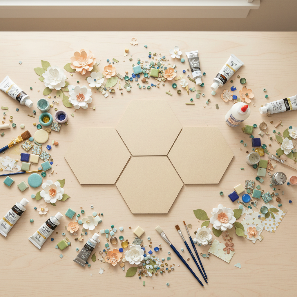 MDF hexagons used in a mosaic craft project