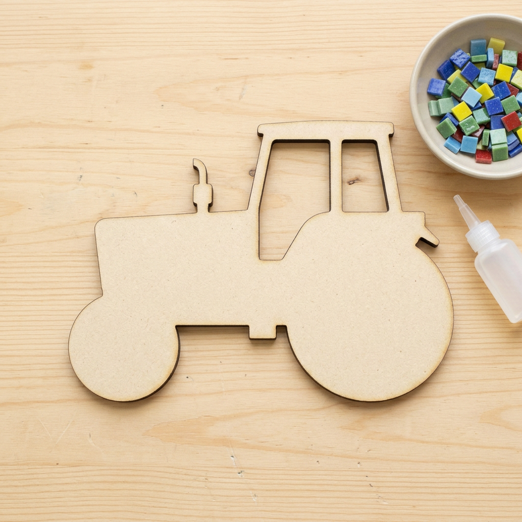MDF tractor beside mosaic supplies