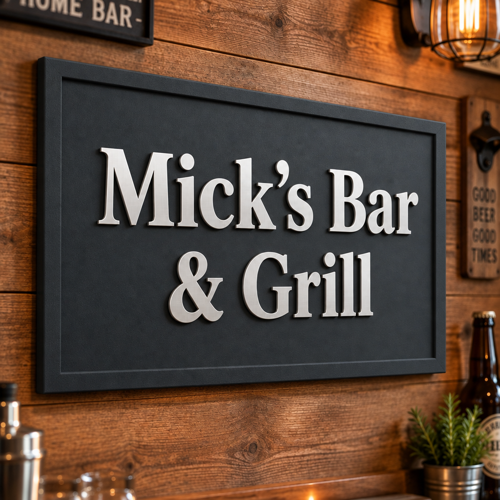 Mick’s Bar & Grill matching charcoal border