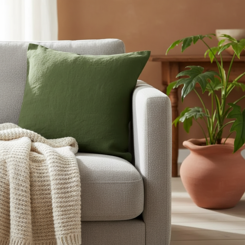 Moss Green Linen Cushion