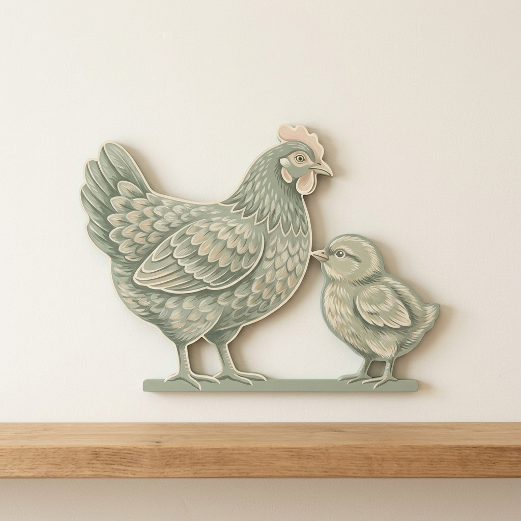 Mother hen and chick used as farmhouse wall decor