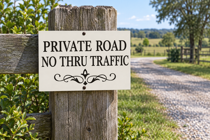 Mounted on a fence post at a rural driveway