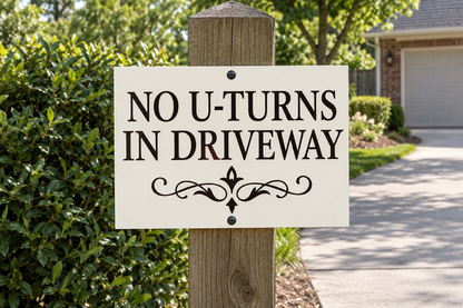 Mounted on a timber post at driveway entrance