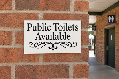 Mounted on brick wall corridor at a market/event venue