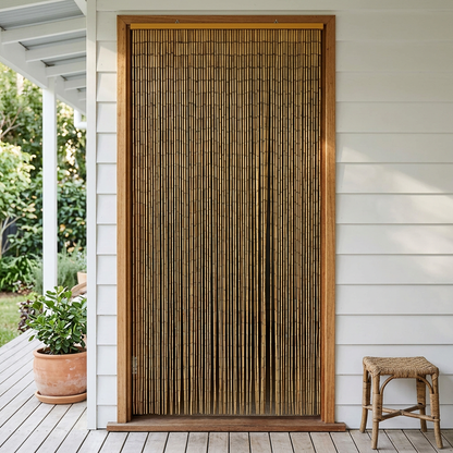 Natural bamboo curtain on a sheltered garden veranda