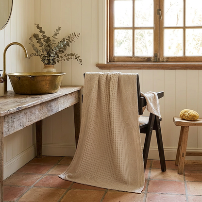 Natural Sand waffle farmhouse bathroom