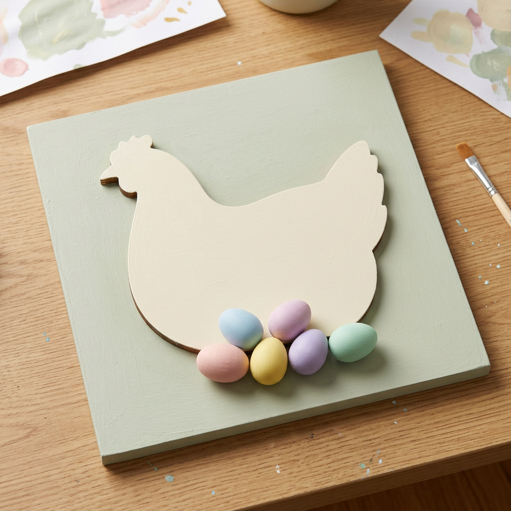 Nesting hen on an Easter craft board