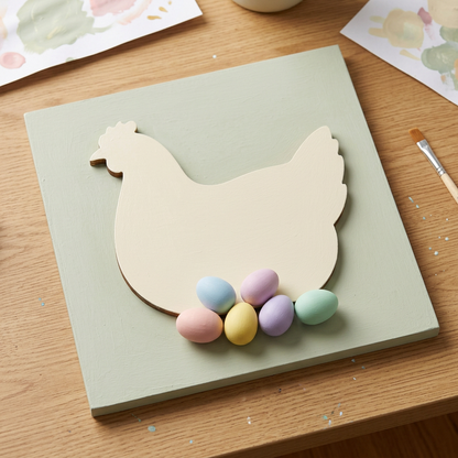 Nesting hen on an Easter craft board