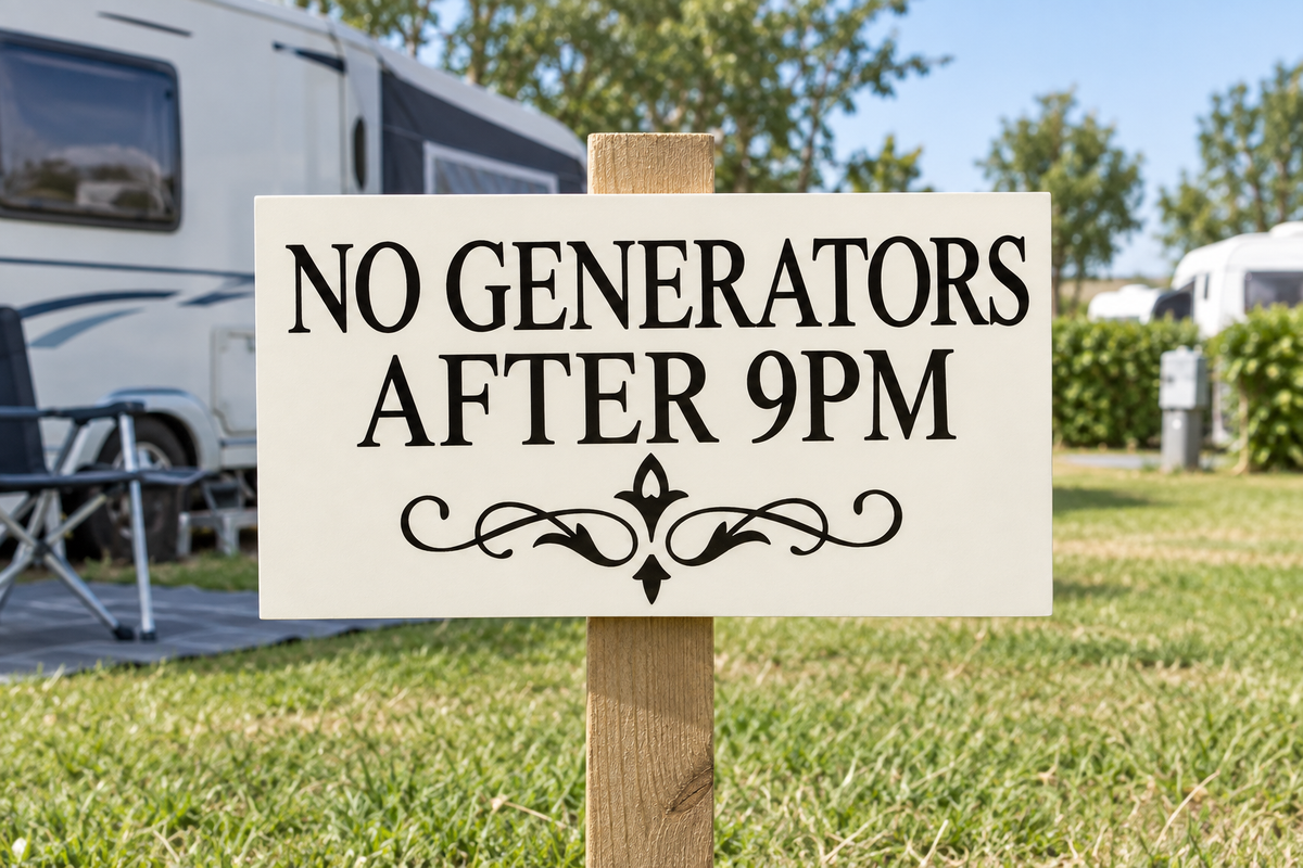 No Generators After 9pm — campsite stake
