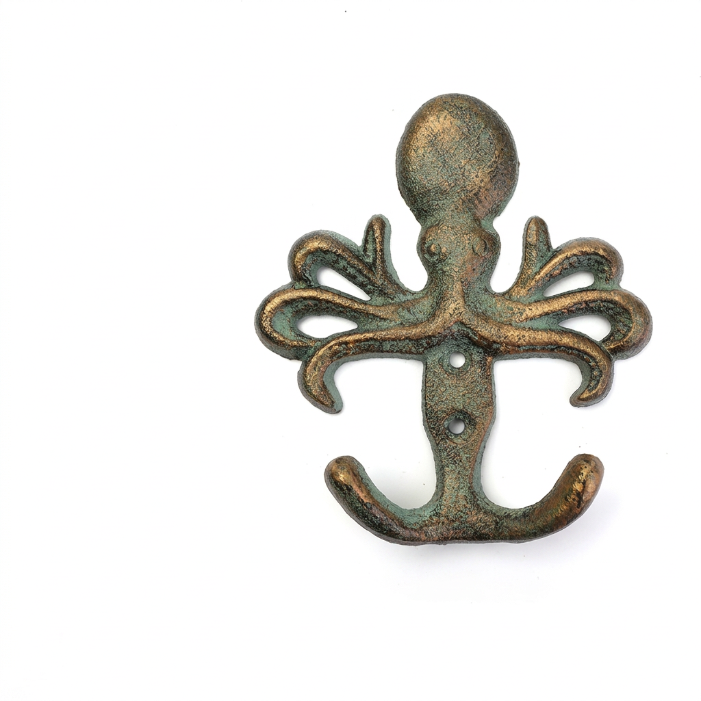 Octopus cast iron double hook on a plain white background