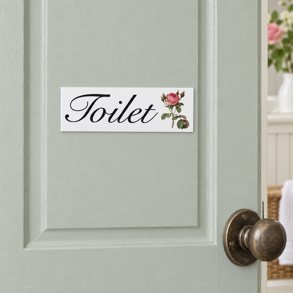 Opaque white Pink Vintage Rose Toilet sign preview