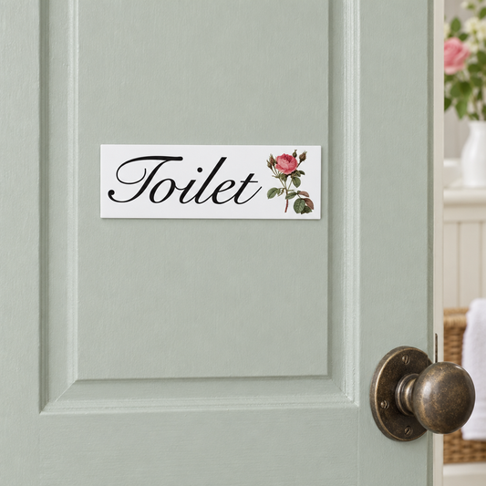 Opaque white Pink Vintage Rose Toilet sign preview