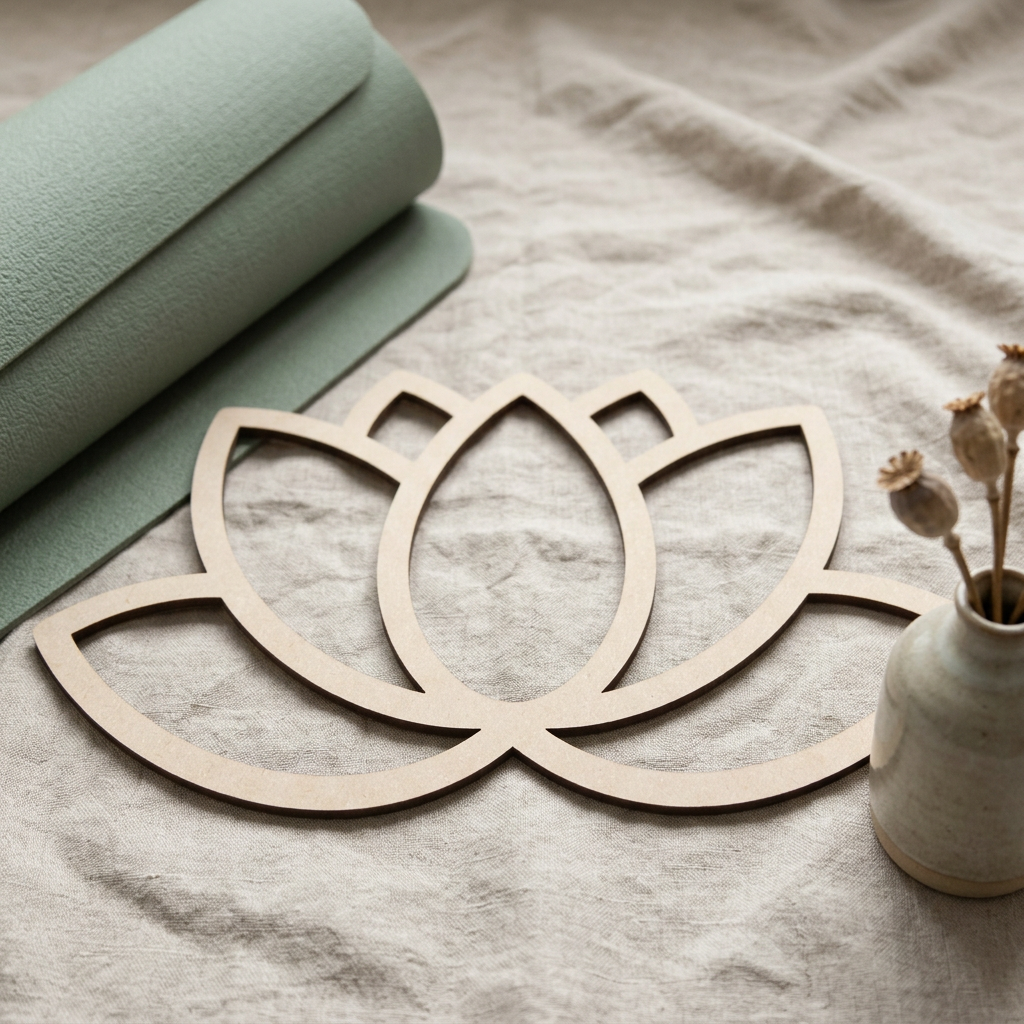 Openwork MDF lotus in a peaceful meditation setting