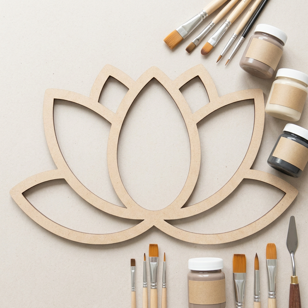 Openwork MDF lotus on a painting craft table