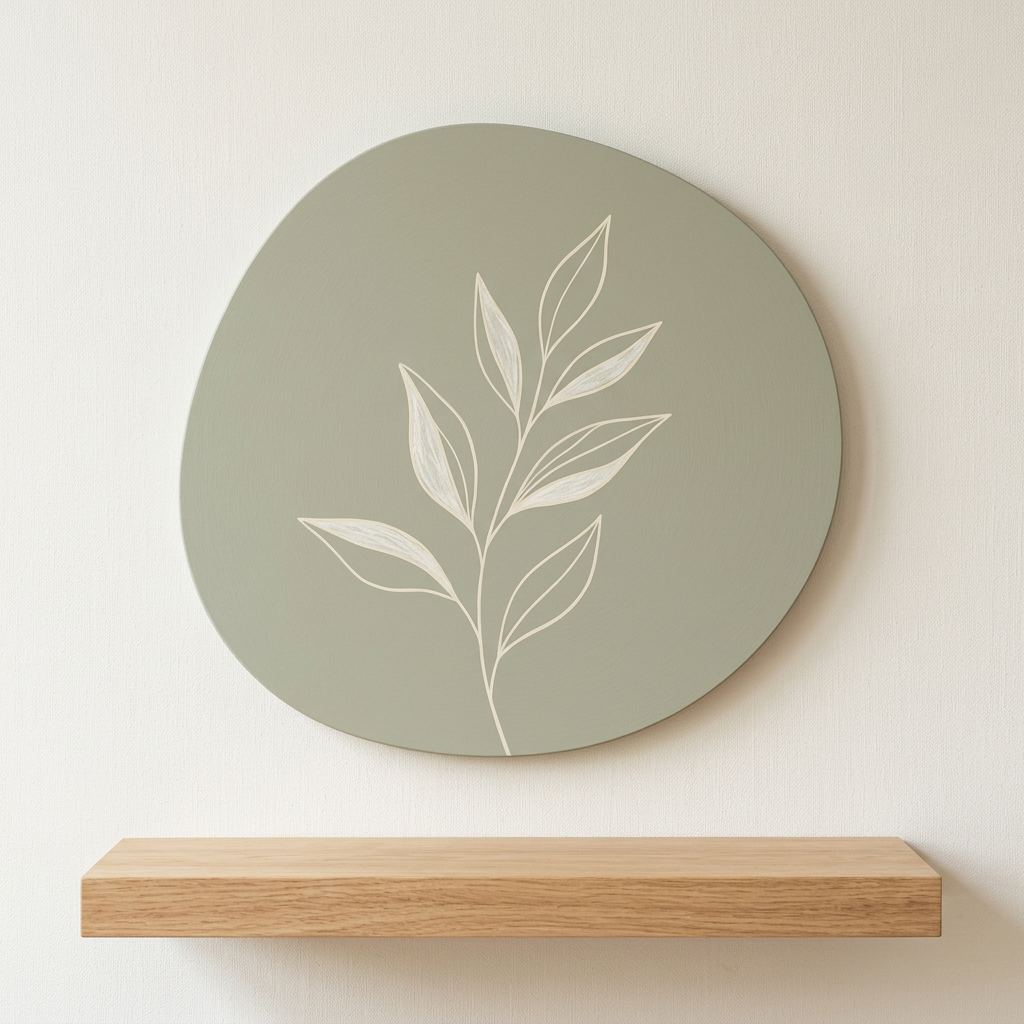 Organic pebble panel with minimalist leaf painting