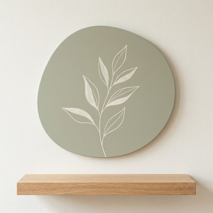 Organic pebble panel with minimalist leaf painting