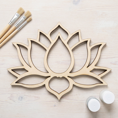 Ornate MDF lotus on a painting craft table