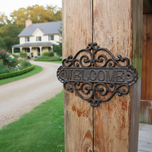 Ornate Welcome Plaque — Fence Post