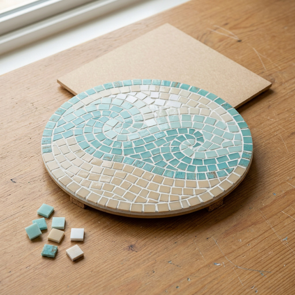 Oval MDF panel decorated with a coastal mosaic