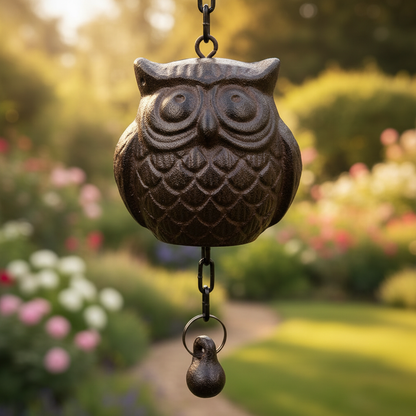 Owl Bell Wind Chime Close Up